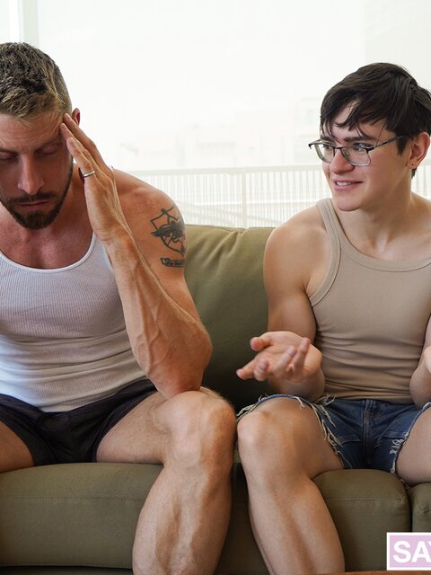 Stepdad Johnny Ford spanks Alex Gonzalez then makes him eat cock and ride