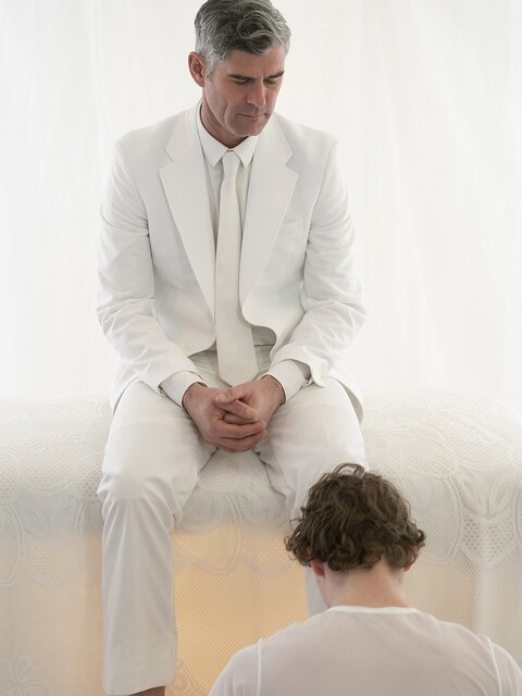 Bill Farnsworth holds Elder White's legs for Nelson's monster dick