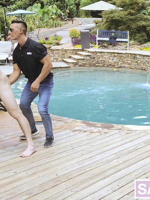 Guard Jax Thirio cavity-searches and breeds pool sneak Aiden Asher