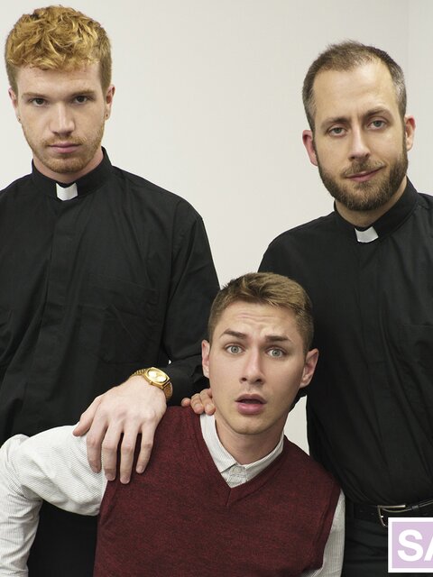 Fathers Dacotah Red and Joel Someone spit-roast Zak Bishop