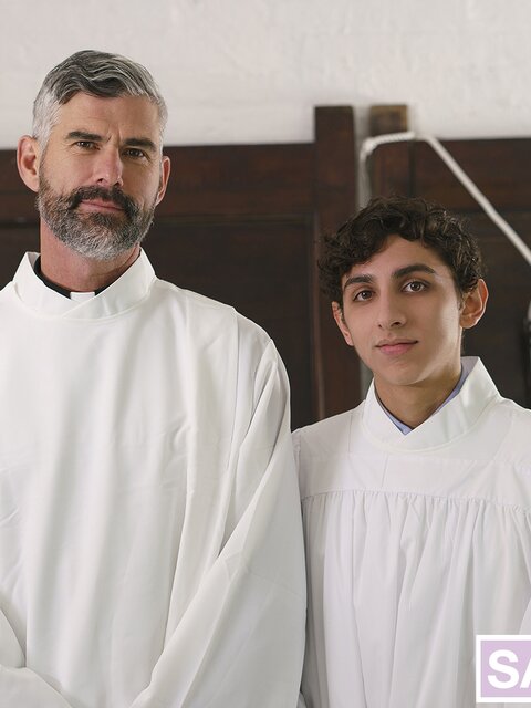 Carter Ford sucks Father Bill Farnsworth's girthy dick in office