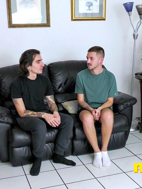 Tiny loser gets teabagged by giant Dimitri and Johnny