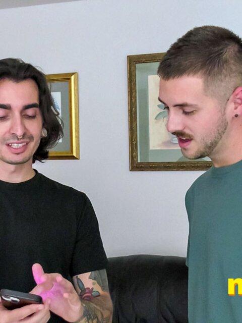 Tiny loser gets teabagged by giant Dimitri and Johnny