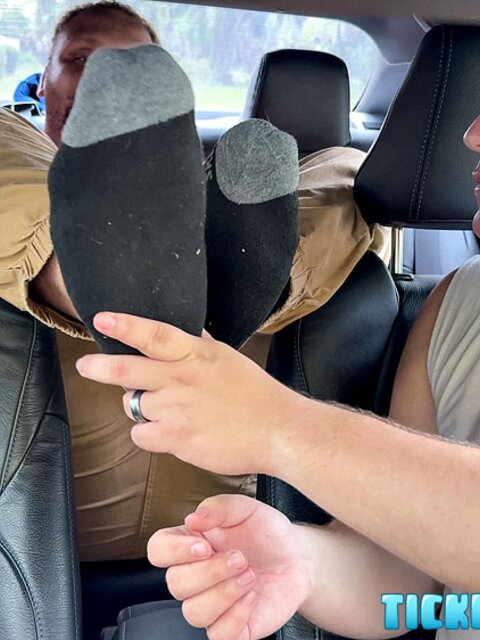 Devon size 13 feet worshipped and tickled in car