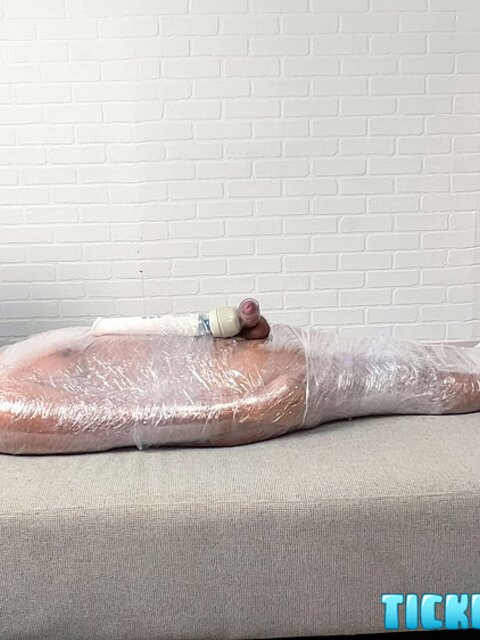 Ryder and Matt mummify Pup Saki with constant vibrator