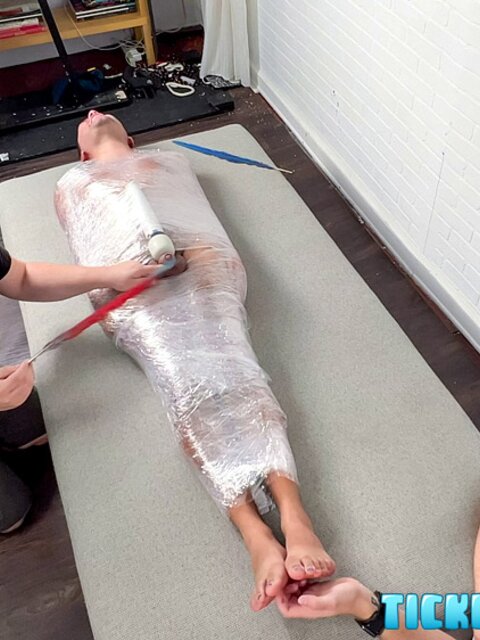 Ryder and Matt mummify Pup Saki with constant vibrator