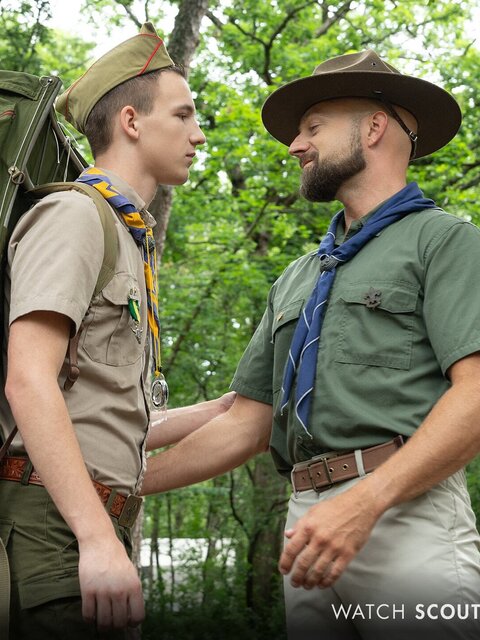 Scoutmaster Adam Snow breeds thirsty scout Zac Steele on the hike