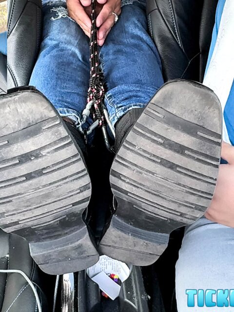Milus gets tied up and tickled hard in the car after showing up in ripped jeans