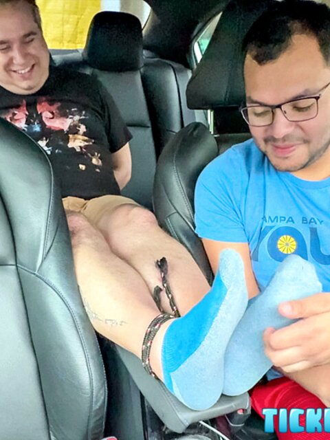 Pup Saki turns the tables and tickles Matt’s size 10 feet like crazy