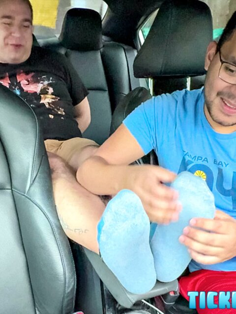 Pup Saki turns the tables and tickles Matt’s size 10 feet like crazy