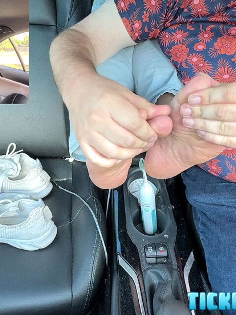 Nemo switches between licking Matt’s soles and tickling them like crazy in the car