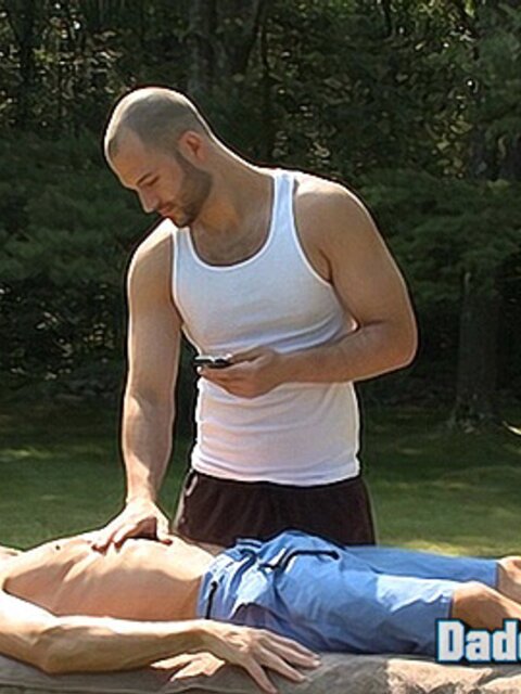 Bryan Slater gets a very deep and probing massage from muscled daddy David Chase