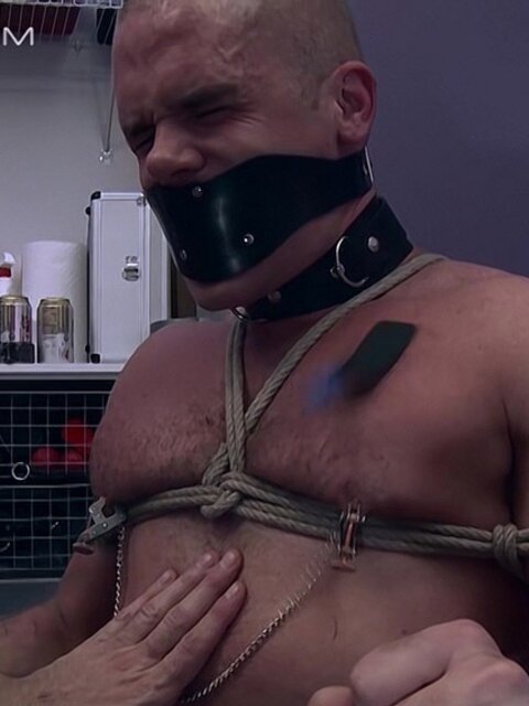 Master Derek Da Silva punishes pup Cullen Cable with riding crop and clothespins