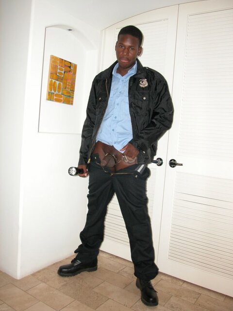 Amateur black serviceman strips and strokes his heavy swollen balls