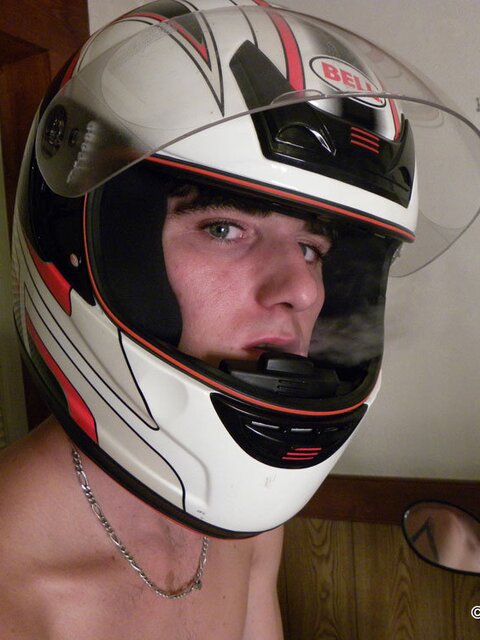 Straight boy Duke smokes and cums all over his scooter and bush