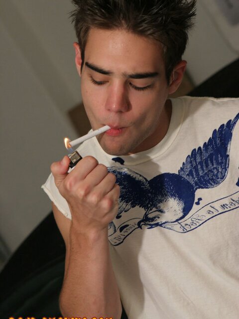 19 year old buff boy Zack lights up and strokes in his garage