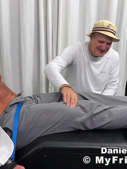 Daniel S howls with laughter as Dan Edwards joins the foot tickling show