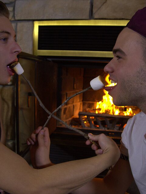 Zac Hunter and Camille Kenzo enjoy romantic fireside bareback sex