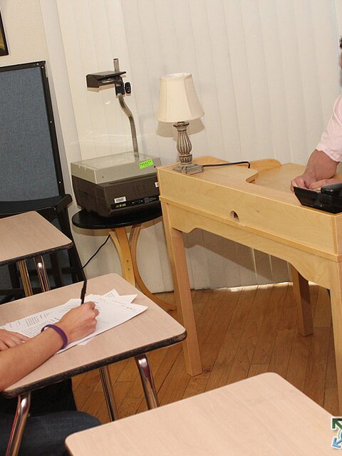 Scott Alexander seduces teacher Brock Landon and takes his cock all over the desk