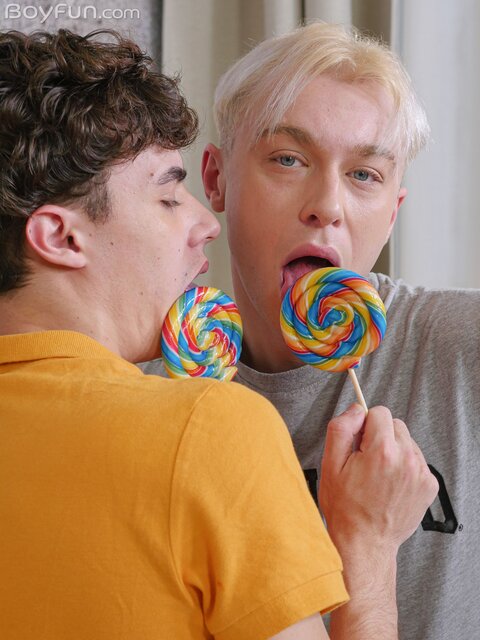 Danny Junior and Trevor Twink share sweet lollypops and hard cocks