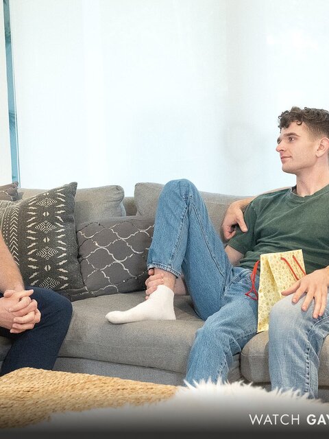 Dylan Tides and Canyon Cole team up to double-team their dad and give him two hot loads of son cum
