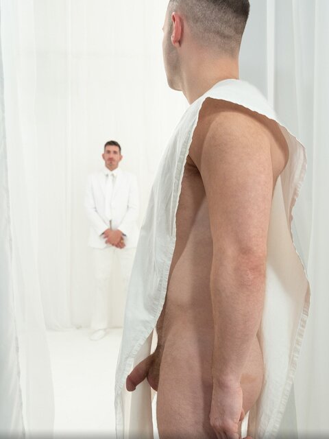 Anointed with oil apprentice Miles Fallon bends over for master Jay Stryker
