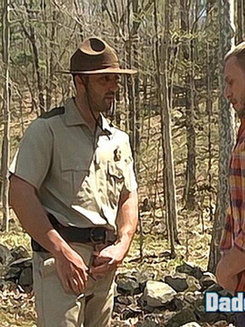 Ranger Andrew Fitch welcomes tourist Hans Berlin with a hardcore outdoor orgy