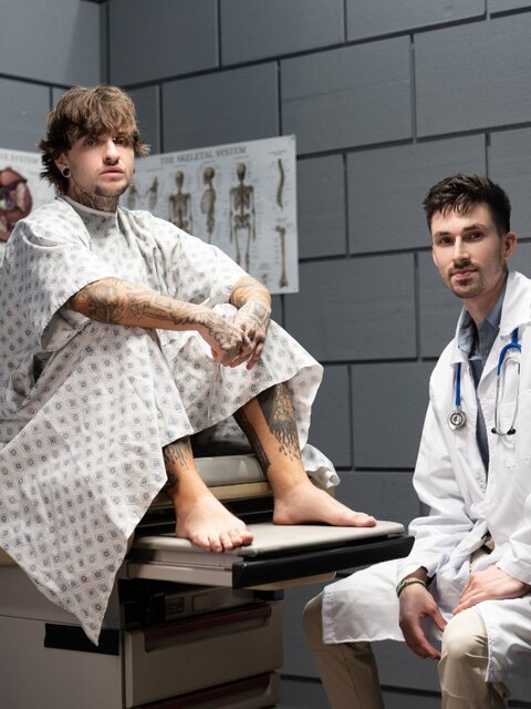 Dr Kane Fox gives Austin Spears an unusual treatment after a messy exam surprise