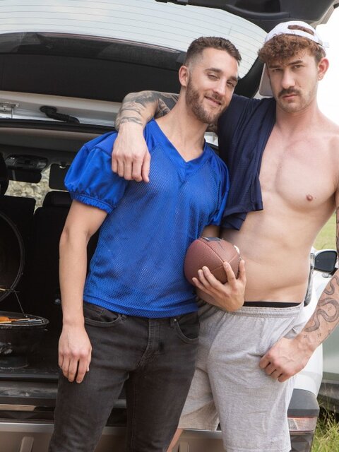 Evan Jordie spots Adam Banks teasing at the tailgate and takes him behind the grill
