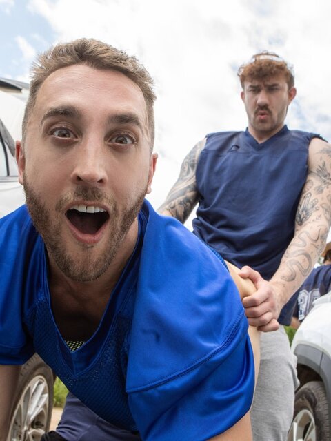 Evan Jordie spots Adam Banks teasing at the tailgate and takes him behind the grill