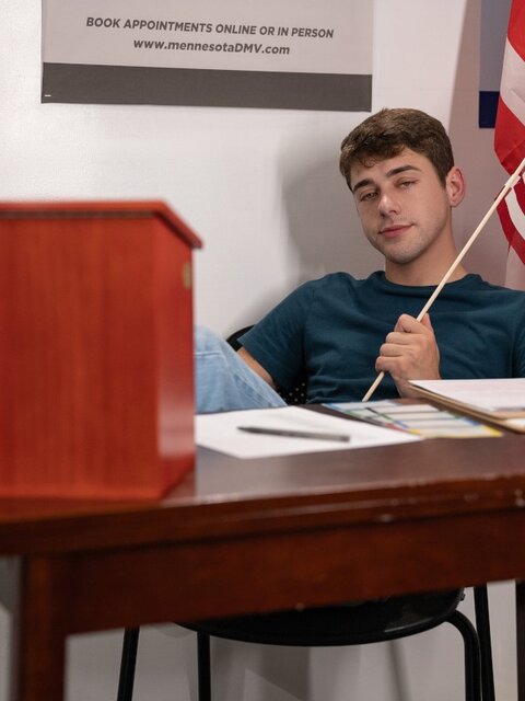 Poll worker Cole Connor counts ballots after a wild session with Joey Mills