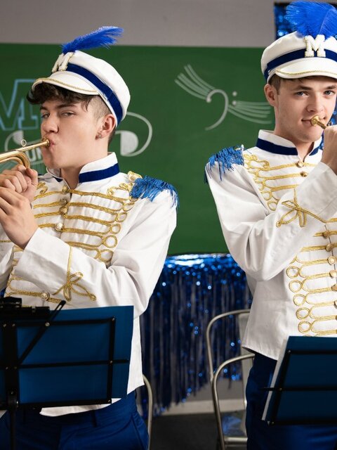 Troye Dean and Drake Von sneak away from band practice for a desk fuck