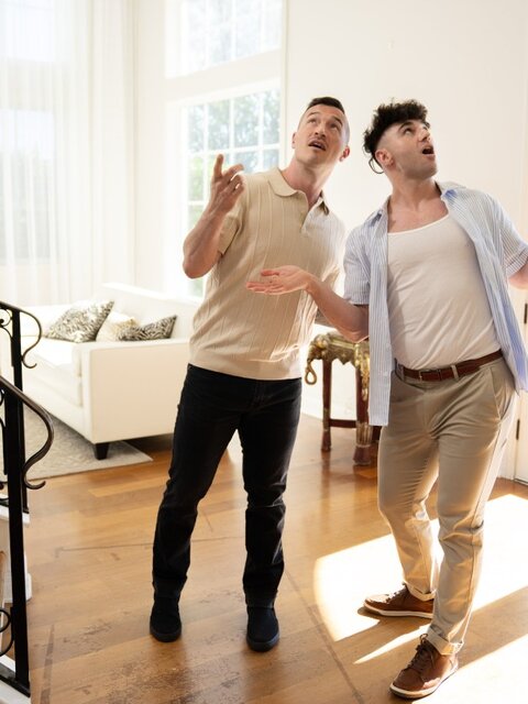 Realtor Dillon Diaz gets catch with his top off and takes dick from Derek Kage
