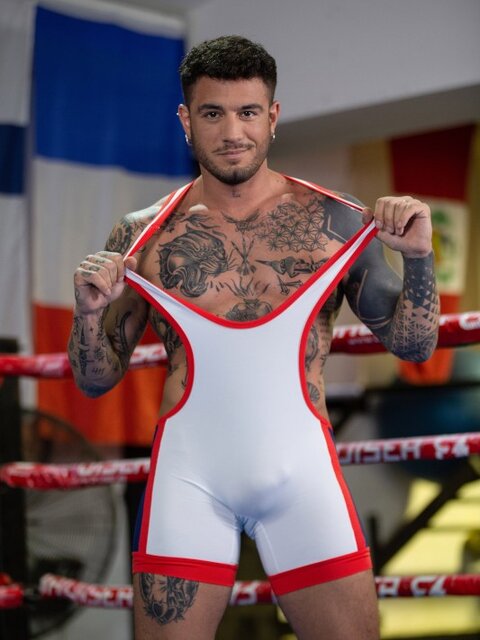 Alex Ink pins wrestler Jolian to the mat for an illegal ass pounding