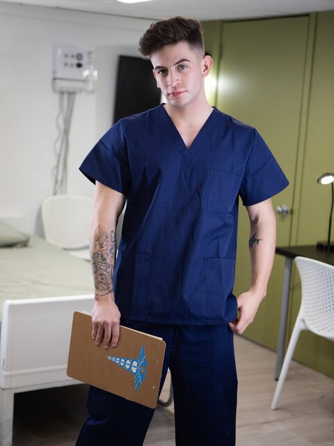 Horny nurses Trevor Brooks and Mimi Malibu fight over the big dick of Malik Delgaty